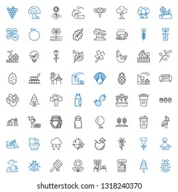 natural icons set. Collection of natural with ladybug, pine, fish food, massage, flower, honey, avalanche, volcano, coconut, iceberg, raining. Editable and scalable natural icons.