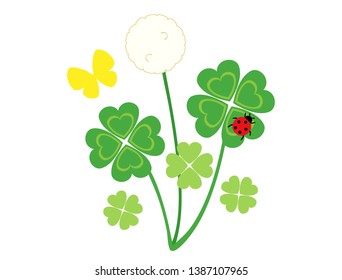 It is a natural illustration of a clover and an insect.