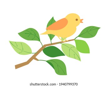 It is a natural illustration of leaves and small birds.