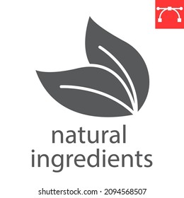 Natural ingredients glyph icon, ecological and environmental, leaf vector icon, vector graphics, editable stroke solid sign, eps 10.