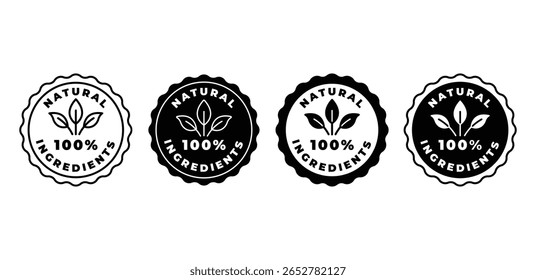 Ícones de ingredientes naturais Etiquetas circulares em preto e branco com modelos de vetor de desenhos de folhas