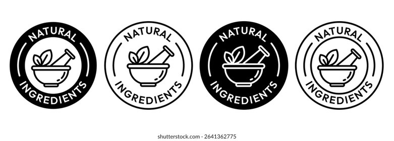 Natural ingredients label icon set.  100% Natural and organic Product Icon Circle Sign food labels. Healthy Food Emblem. Organic food Badge. Eco friendly icons. Ecologic food stamps. Vector