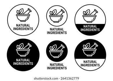 Natural ingredients label icon set.  100% Natural and organic Product Icon Circle Sign food labels. Healthy Food Emblem. Organic food Badge. Eco friendly icons. Ecologic food stamps. Vector