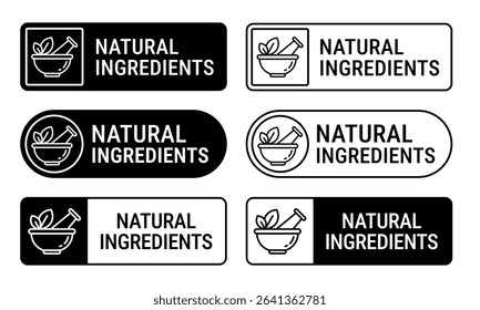 Natural ingredients label icon set.  100% Natural and organic Product Icon Circle Sign food labels. Healthy Food Emblem. Organic food Badge. Eco friendly icons. Ecologic food stamps. Vector