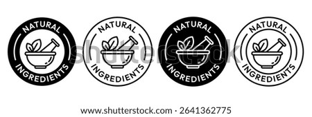 Natural ingredients label icon set.  100% Natural and organic Product Icon Circle Sign food labels. Healthy Food Emblem. Organic food Badge. Eco friendly icons. Ecologic food stamps. Vector