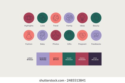 Natural Innocent Colorful Brand Kit Graphic Elements and Color Palette for Social Media