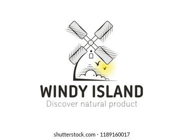 Natural island product logo design vector template. Windmill icon