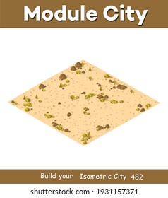 The natural isometric landscape is a desert with bushes, sand, grass stones.