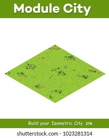 Natural isometric landscape forest with bushes, sand, grass stones.