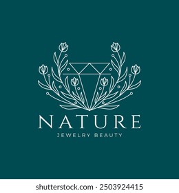 natural jewelry  diamond  botanical beauty  logo  vector icon symbol minimalist design