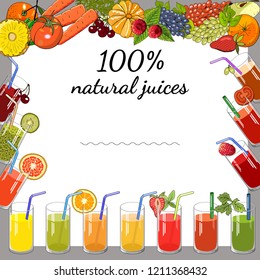 Natural juice template. Vector hand drawn illustration for your design, announcements, cards, posters, restaurant menu.