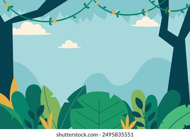 Natural jungle landscape background vector illustration