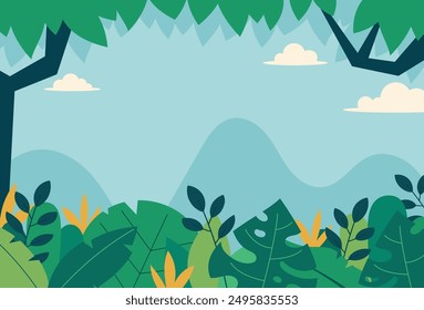Natural jungle landscape background vector illustration