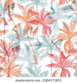 Natural jungle seamless pattern. Abstract tropical background: palm trees silhouettes. Hand drawn vector illustration for tropics design, summer floral prints, exotic wallpaper, textile, fabric