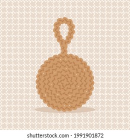 Natural jute sponge for kitchen dishes, eco reusable product. Say no plastic pollution. isolated on jute textile background. Vector flat illustration.