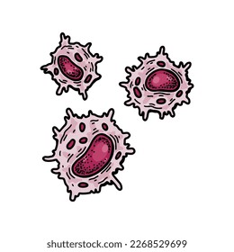 Célula asesina natural aislada en fondo blanco. Ilustración vectorial de microbiología científica dibujada a mano en estilo de esbozo. Sistema inmunitario adaptable