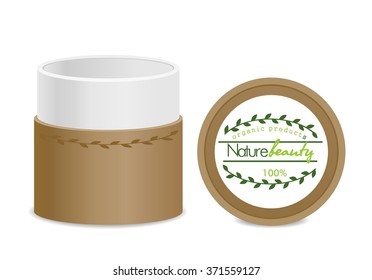 Natural kraft paper cosmetic tube isolated on white. Open package. Pretty design. Vector