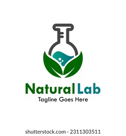 Natural lab design logo template illustration. there are leaf with beaker