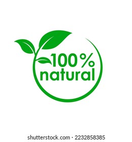 Natural label design vector green color isolated on white background. 100% natural logo. 100% organic logo.