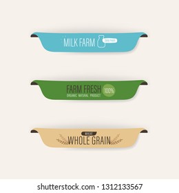 natural label and fresh organic banner. agriculture mark logo farm sticker brush paint design. Milk farm fresh and wheat whole grain.