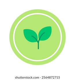 Natural label. Green round leaf sticker template. Nature, healthy, ecology, environment, guarantee concepts. Flat vector design isolated illustration.
