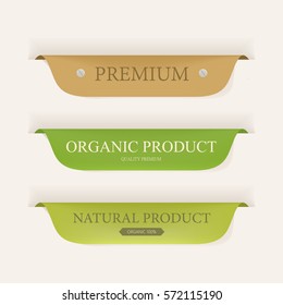 natural label and organic label green color and leather. vintage banner and badges design.