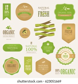 natural label and organic label green color. vintage labels and badges design.