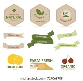 natural label and organic label green color. vintage banner and badges design.