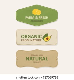 natural label and organic label green color and paper kraft. vintage banner and badges design.