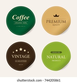 natural label and organic label green color and sticker paper kraft. vintage badges design.