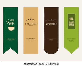 natural label and organic label green color and ribbon paper kraft. vintage badges design.