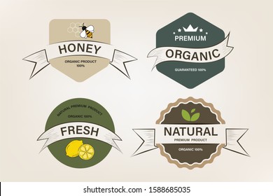 Natural label and organic label green and vegan fresh food banner. agriculture mark logo badges design.