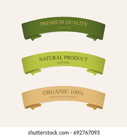 natural label and organic ribbon green color. vintage labels and badges design.