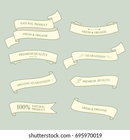 natural label and organic ribbon green color. vintage labels and badges design.