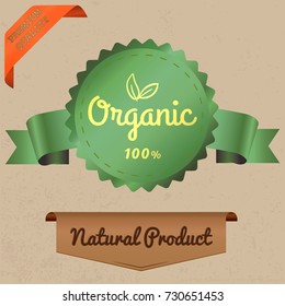 natural label and organic ribbon green color. vintage labels and badges design