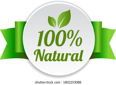 Natural Labels With Ribbon White Background With Gradient Mesh, Vector Illustration