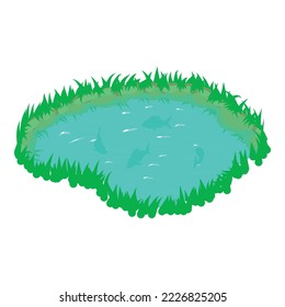 Natural lake icon isometric vector. Small blue lake with swimming fish icon. Nature, environment, ecosystem