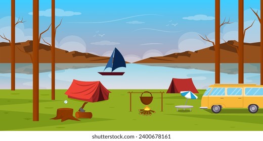 Natural lake view or isle, flat background 