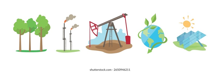 Conjunto de Vectores de objetos y elementos de recursos naturales y terrestres