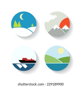 Natural landscape abstract flat set