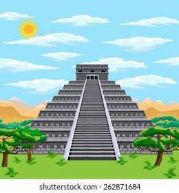 Natural landscape with the ancient aztec pyramid