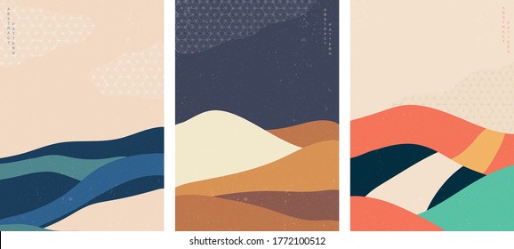 Natural landscape background with geometric pattern vector. Mountain forest template. Abstract arts cover design.