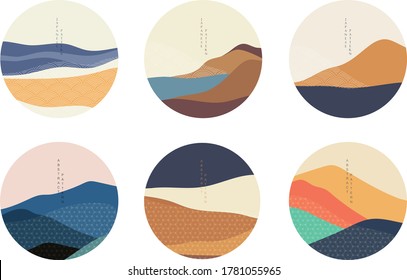 Natural Landscape background with Geometric pattern vector. Mountain forest logo and icon. Abstract arts.