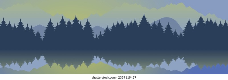 Natural landscape. Background illustration of a beautiful mountain landscape with sunrise. Gleam in the water. EPS 10.