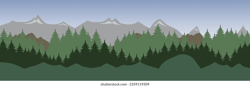 Natural landscape. Background illustration of a beautiful mountain landscape with green forest. EPS 10.