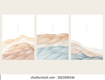 Natural landscape background with Japanese wave pattern vector. Mountain forest with abstract template. Line pattern banner design.