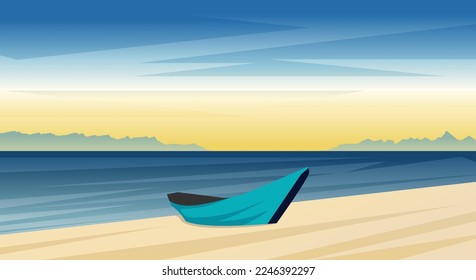 Natural landscape of beach and boat with beautiful sky vector