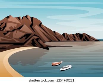 Natural landscape of beaches and hills on Padar island Indonesia vectors and illustrations