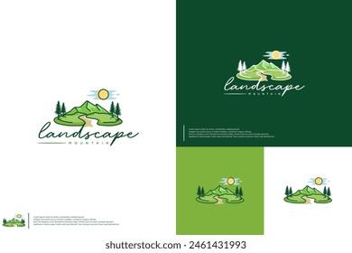 natural landscape, with beautiful sunshine, logo design illustration.