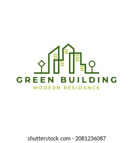 Natural Landscape Building City With Three, Design Apartment, Art Architecture, Green Corporate Concept Logo Design